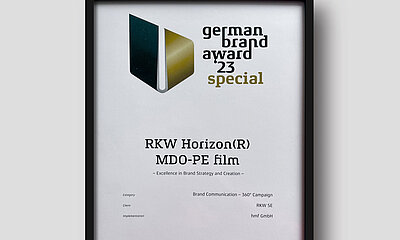 RKWs Urkunde für den German Brand Award für die Launch-Kampagne ExpandYourHorizon der neuen MDO-PE Folien