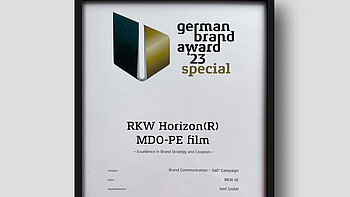 RKWs Urkunde für den German Brand Award für die Launch-Kampagne ExpandYourHorizon der neuen MDO-PE Folien